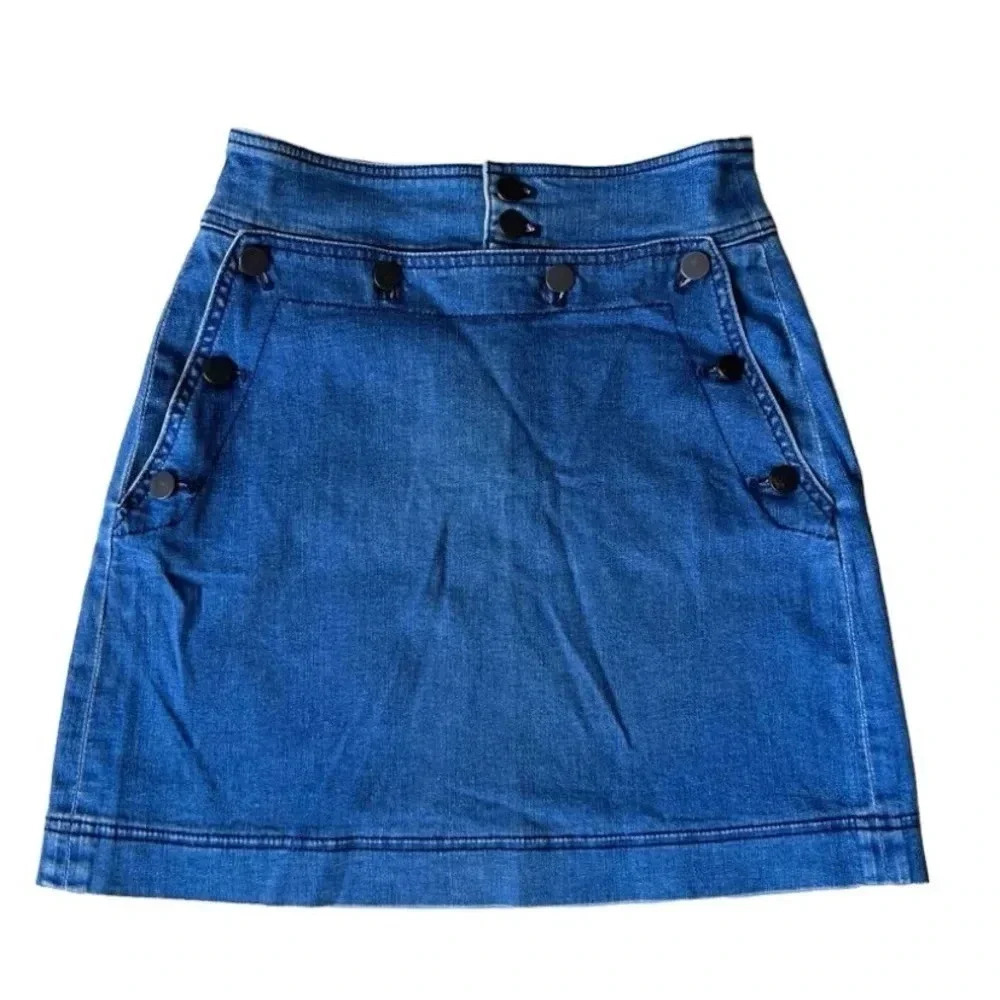 CLUB MONACO | Cotton Blue Denim Sailor Snap Mini Skirt Size 2